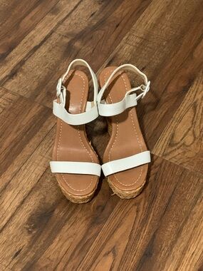 kate spade White Leather Espadrille Wedge Sandals